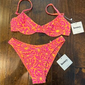 Honey Pink and Orange Floral Bikini Set
